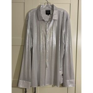 Barabas Men's 5XL Silver Metallic Striped Long Sleeve Classic Fit‎ Dress Shirt